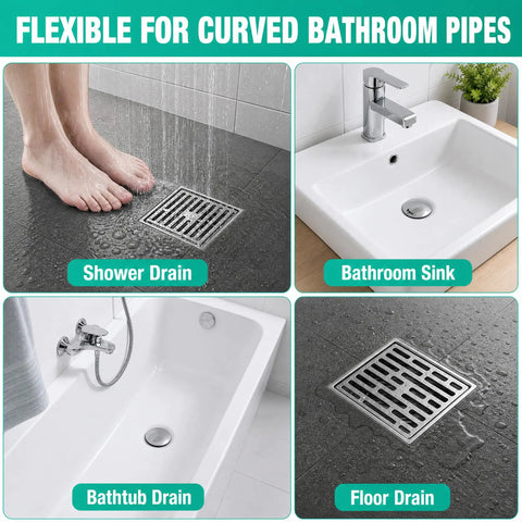 40 Inch Flexible Bathroom Drain Hair Remover With Rotating Handle Reinforced Steel Drain Snake for shower, sink, and bathtub drains.