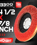 Top Shelf Ceramic Flap Discs 40 Grit Type 29 4 1 2 Inch Angle Grinder Wheel For Metal Polishing And Grinding Kickin Serious Dust And Rust Quick Heat Release 7 8 Inch Arbor close-up view of disc with dimensions and grit details
