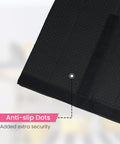 Close-up of anti-slip dots on Foot Friendly Bunk Bed Ladder Pads With Soft Brushed Fabric, black 10x10 inch pad corner.