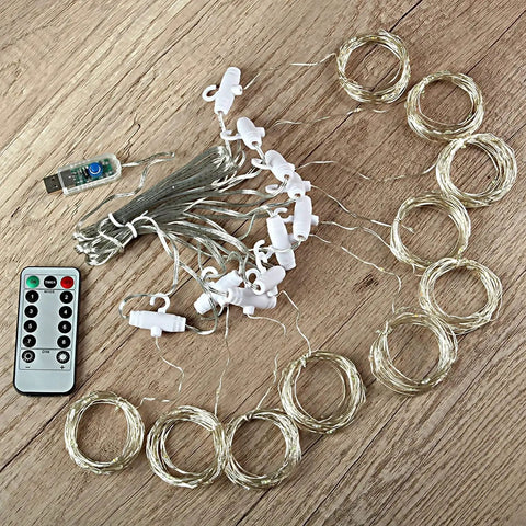 300 LED Fairy Curtain Lights With Remote Control, dimmable brightness, USB powered for home, bedroom, outdoor decor, warm white
