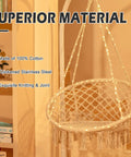 LED Macrame Hammock Chair For Indoor And Outdoor Use, Handmade Cotton Rope Swing With 12m LED String Lights, Large 55x75 Cm Comfort Seat