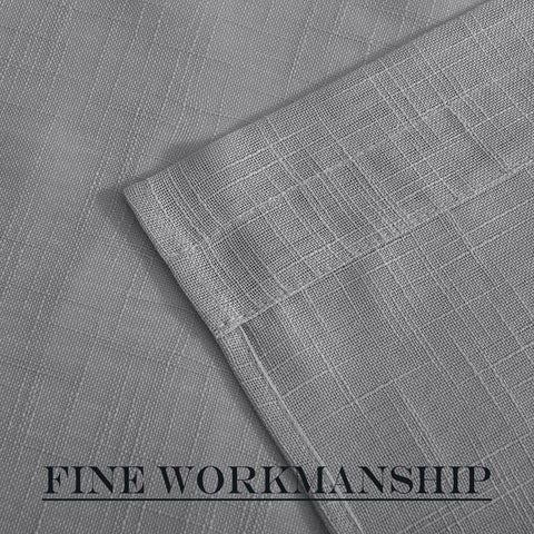 Close-up of Rustic Semi Sheer Linen Door Curtain With Tieback For French Doors, showcasing dark gray linen material and fine workmanship.