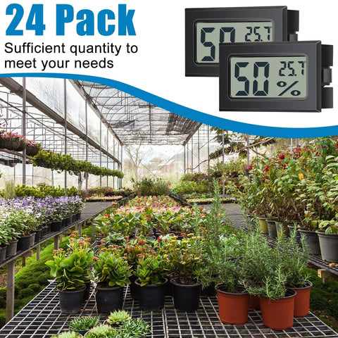 24 Pack Mini Digital Hygrometer Thermometer Indoor Humidity Monitor Temperature Humidity Gauge With Fahrenheit Readout For Greenhouse Garden Cellar Closet Easy At A Glance And Real Time Environmental Tracking, black digital hygrometers in greenhouse