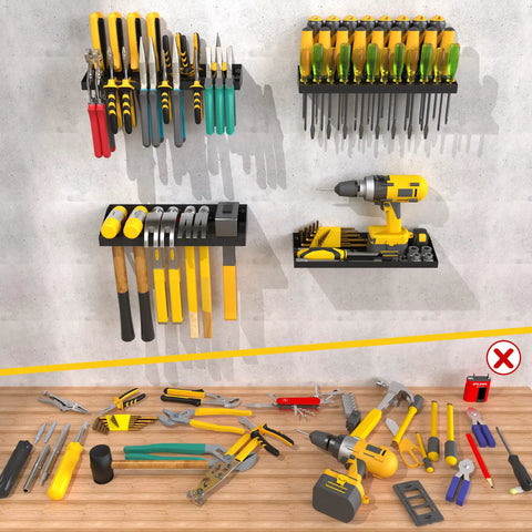 Wall Mounted Tool Rack Set 4 Pack Handy Screwdriver Organizer, Pliers Holder And Hammer Rack With Metal Hardware Tray for garage workshop
