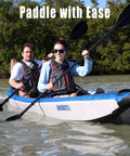 Two people paddling the Razorlite 473rl Inflatable Drop Stitch Kayak Pro Package With Ultra Portable Rigidity Paddles Up To 5 MPH