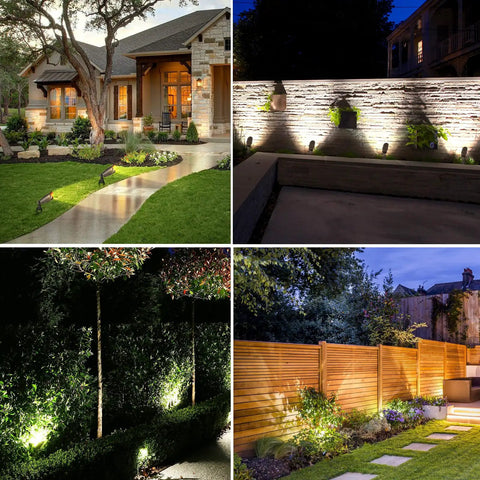Brass Mini Landscape Light With 450 Lumen Output, 5W MR16 LED, 12V AC/DC, illuminating garden paths and patios, waterproof spotlight