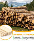 25 Pack Square Wood Dowel Rods 5/16 X 15 Inch Unfinished Pine Craft Sticks for DIY Modeling with high quality pine logs in background.