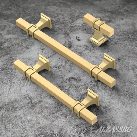 Ten Pack Gold Cabinet Pulls With Six And One Quarter Inch Hole Centers And Eight Inch Overall Length Square Cabinet Handles