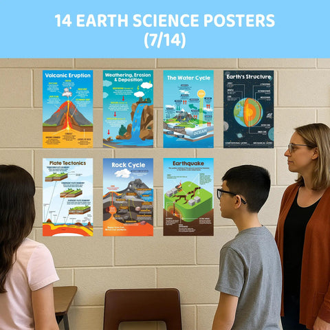 Students viewing 14 Earth Science Poster Set For Classrooms And Study Spaces 11x17 Educational Posters Matte Laminated