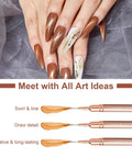 Gold Metallic Nail Art Pens And Liner Brush Set 5Pcs Premium Pro Grade Nail Tools showcased with detailed nail art designs.