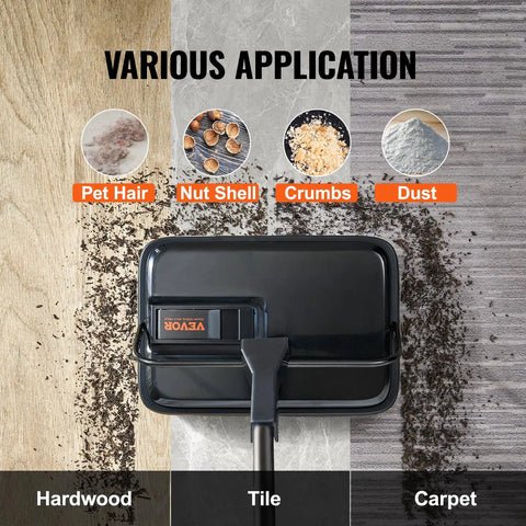 No Strings Attached Manual Carpet Sweeper For Hardwood Floors Tile And Area Rugs showing pet hair, nut shells, crumbs, and dust.