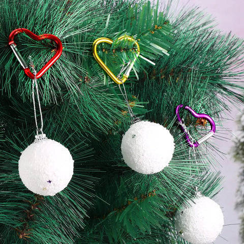 Heart Shape Keychain Clips Multipack Aluminum Alloy Carabiner Hooks on Christmas tree with ornaments