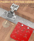 60 Pack Overlay Soft Close Cabinet Hinges with installation template showing precise hole positioning on a wooden surface.