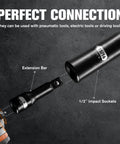 Extension bar and 1/2" socket from Beefy Three Eighths Inch Drive Deep Impact Socket Set 16 Piece Metric Range From 7mm To 22mm