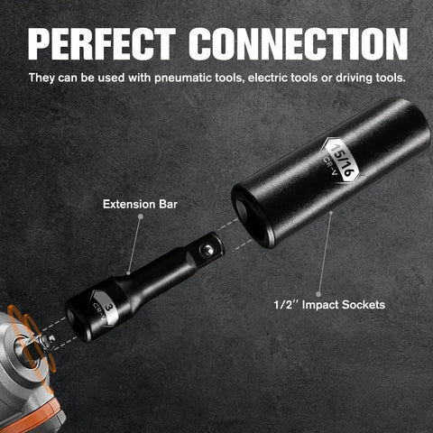Extension bar and 1/2" socket from Beefy Three Eighths Inch Drive Deep Impact Socket Set 16 Piece Metric Range From 7mm To 22mm