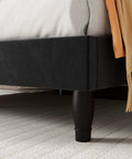 Queen Bed Frame With Fly Velvet Upholstery, adjustable diamond tufted headboard, heavy duty steel accents, solid wood slat base, sleek matte black leg
