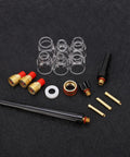 Go To Welding Glass Cup Nozzle Kit For WP9 20 Argon Torch components, including glass cups and brass fittings on display.