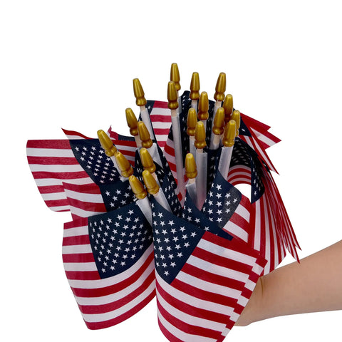 12 Pack Small American Flags On Sticks 4x6 Inch Mini US Flags For Outdoor Use Handheld Flags With Kid Safe Spear Top And Long Poles