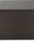 Front view of Santa Rosa Wicker Outdoor Storage Box 33 Inch Square Multibrown Weatherproof Garden Storage Chest for patio or deck.