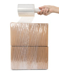 Heavy Duty Rock Solid Stretch Wrap 5 Inch By 1000 Feet Roll With Built In Handle wrapping boxes for secure storage.