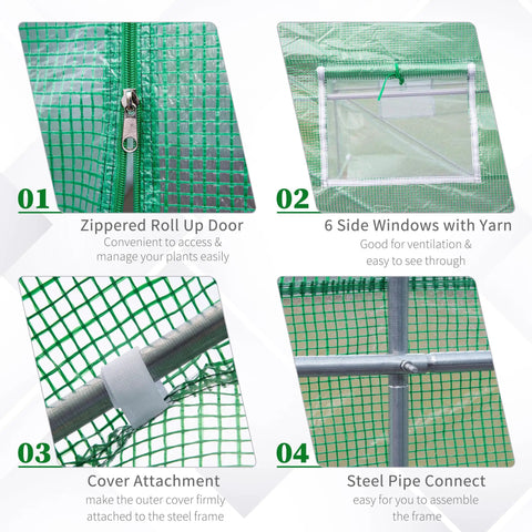 Walk In Outdoor Greenhouse Tent With Roll Up Windows And Zippered Door, Heavy Duty Steel Frame, PE Cover, 11.5 Ft By 10 Ft By 6.5 Ft, Green Tunnel Greenhouse For Easy Season Extension, Plant Protection And Ventilation