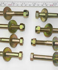 Built Tough 7/16 X 3 Inch Grade 5 Hex Head Bolts With Reliable Nylon Lock Nuts And Massive Flat Washers Zinc Coated Alloy Steel Hardware Kit For Helluva Strong Truck Builds, showing bolts with nuts and washers.