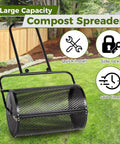 24 Inch Lawn Roller And Compost Spreader With Double Side Latches And Steel Mesh Basket For Top Dressing And Seedling Versatile Lawn Care Tool For Garden Farm Or Park Black Finish