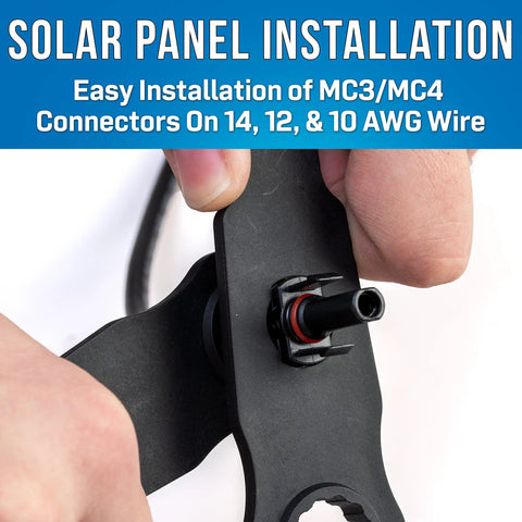 Pro Grade Solar Panel Crimping Tool Kit For MC3 MC4 Connectors shown with installation on AWG wire