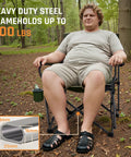 Man sitting on Big And Tall 400 Pound Heavy Duty Folding Camp Chair With Solid Metal Armrests And Swivel Cup Holder in forest