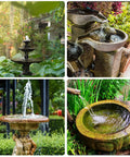 Outdoor fountains showcasing the use of Seven Point Five Watt Solar Water Pump For Ponds And Fountains With DIY Five Foot Tubing Dry Run Protected Outdoor Garden Pump