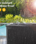 320 Gallon Lockable Resin Deck Box Waterproof And UV Resistant Outdoor Storage Box by a pool