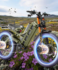 Badass 5600W Dual Motor Electric Mountain Bike Hits 50 MPH Shreds Rough Terrain With 250 Mile Range showcasing chunky fat tires and air suspension.