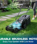Lightweight 14 Inch Cordless Lawn Mower With 20V Power And 5Ah Battery, Ultra Quiet Push Mower For Small Yards Up To 3,000 Sq Ft, Easy Maneuver, Backyard Lawn Care And Maintenance, black push mower on grass