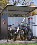 Six By Six Foot Outdoor Shed For Grill Gear And Patio Storage, bikes stored under metal gazebo style shed, open front design