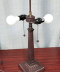 Stained Glass Table Lamp base, vintage banker mission vibe, 23.5 inch, dark brown zinc, compatible with LED or 60W bulbs.