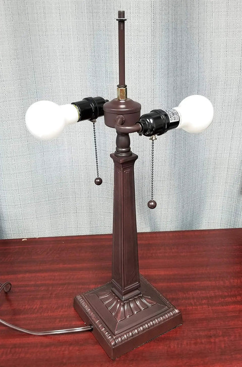 Stained Glass Table Lamp base, vintage banker mission vibe, 23.5 inch, dark brown zinc, compatible with LED or 60W bulbs.