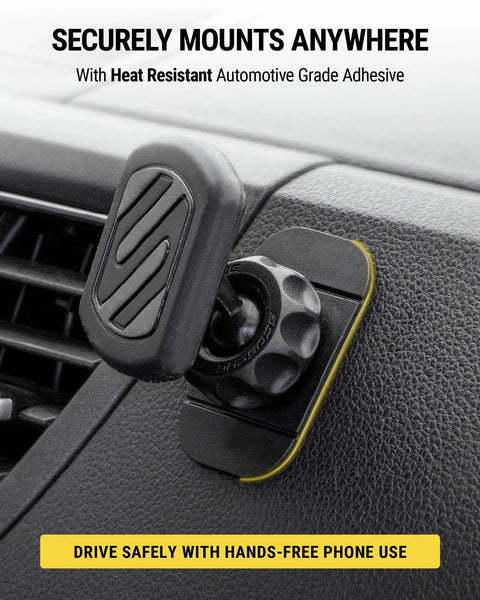 Close-up of the Magnetic Car Phone Mount For Dashboard With 360 Degree Swivel Head And Super Grippy Hold, installed on a dashboard.