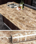 Brown Marble Contact Paper For Countertops And Surfaces, Waterproof Peel And Stick Self Adhesive Wallpaper Roll, kitchen view