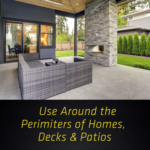 Outdoor patio with wicker furniture and fireplace, ideal for Flea And Tick Killer Concentrate For Yard Control Ready To Spray 32 Ounces.