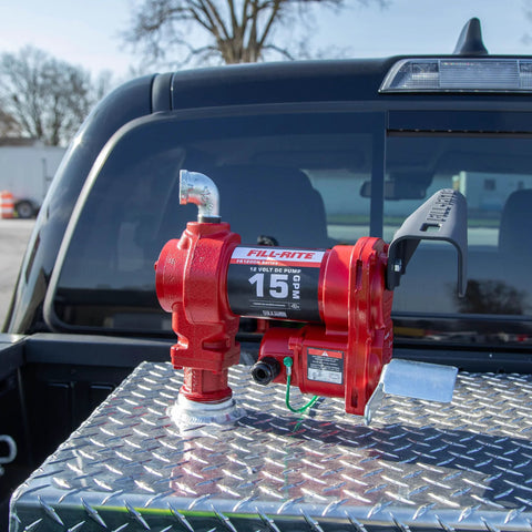 12V FR1204H Fuel Transfer Pump 15 GPM Pump Only Model Built Tough Cast Iron Construction on truck bed