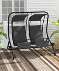 Two Seat Patio Swing Chair With Removable Canopy And Cup Holders For Porch, Garden, Poolside, And Backyard Gray Outdoor Swing With Easy Assembly, Weather Resistant Frame For Total Chill Outdoors shown on patio