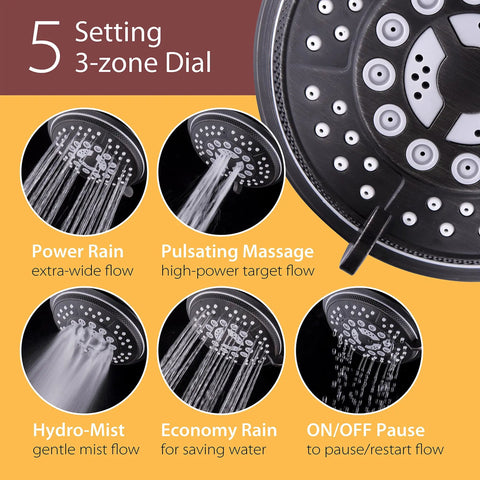Handheld And Rain Shower Combo With 4 Inch Face High Pressure 24 Function Patterns Dual 2 In 1 Shower Head System settings