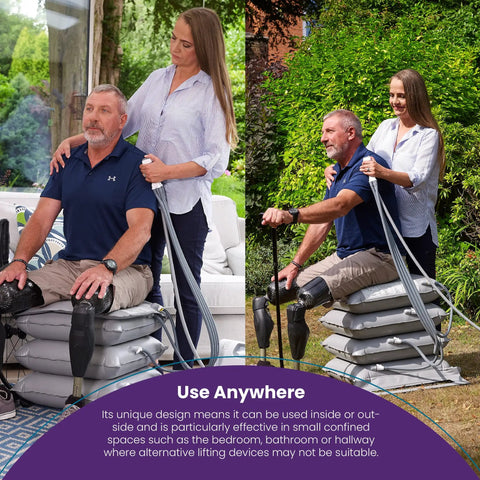 Portable Inflatable Cushion Lift For Seniors And Mobility Support Quick Inflate Air Seat Pad used for seated assistance outdoors.