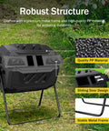 43 Gallon Outdoor Dual Chamber Tumbling Compost Bin With Two Sliding Doors And 360 Degree Rotation for Kitchen Garden Yard Waste