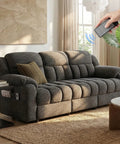 Electric Recliner Sofa Couch With Power Recline, 3 Seater Loveseat in Plush Chenille, cozy gray living room setup with remote control