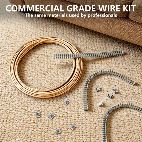 Heavy Duty Upholstery Stay Wire And Sofa Spring Repair Kit With 120 Sturdy Clips For No Sweat Couch Fixes on carpet.