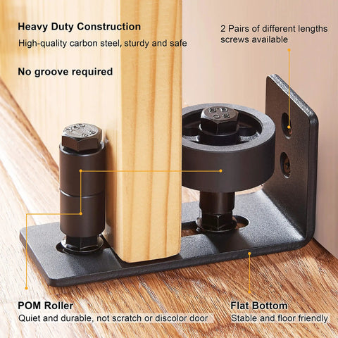 Sliding Barn Door Floor Guide Kit With Adjustable Wall Mount Stay Roller Non Scratch Rollers Flush Bottom 8 Setup Options Black