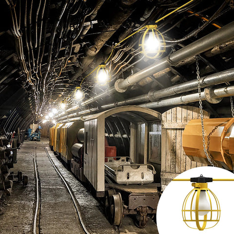 100Ft Construction String Lights With 10 Bulbs, 100W, 10500 Lumens, Cool Daylight 6000K, Weatherproof in an underground tunnel.