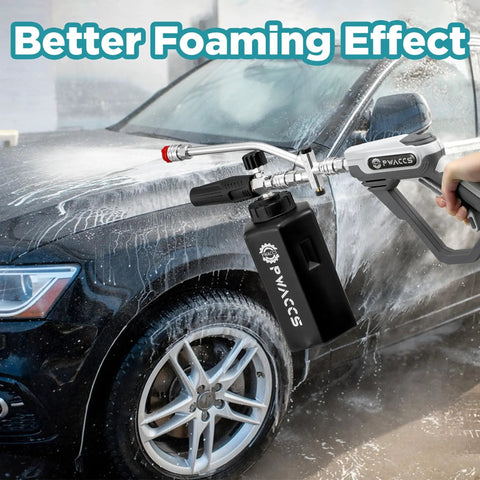 Pressure Washer Foam Gun With Dual Connector, Foam Cannon And Double Tip Attachment Car Wash Kit spraying foam on car