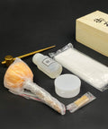 Pro Grade Japanese Samurai Katana Sword Maintenance Cleaning Kit with uchiko ball, sword oil, papers, mekugi nuki, and box